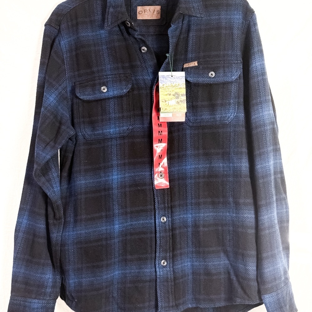 Orvis Blue and Black Plaid Shirt